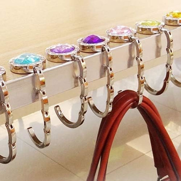 2 stk. Foldbar håndtaske pung krog bøjle rund krystal rhinestone sammenklappelig bord B