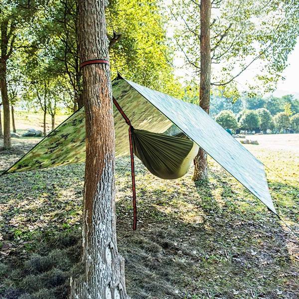 Vandafvisende Hængekøje Tarp til Camping, Vandreture, Picnic, Have, Vindtov, Jordspyd, Opbevaringspose