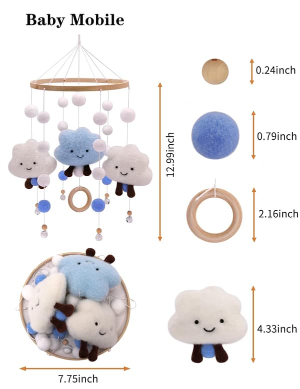 Mobiler til barneseng Rotasjonsmutter Mobiler til barneseng i taket for babyjenter Cloud Bell