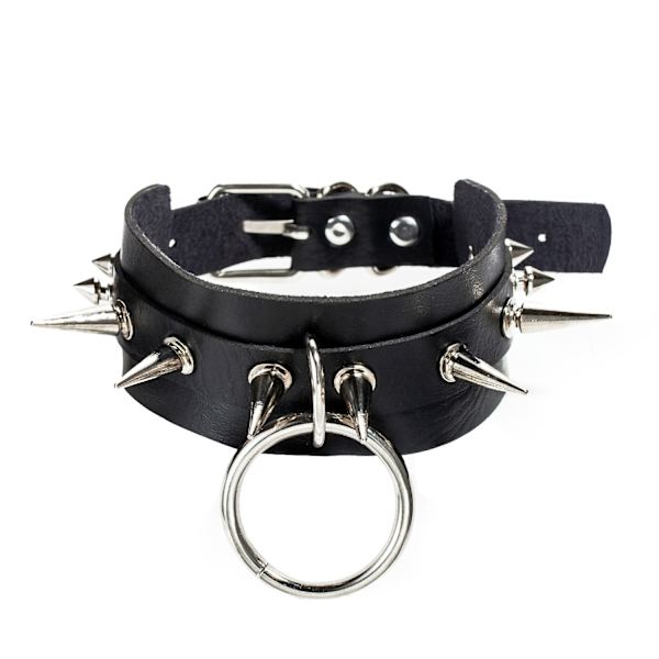 Cool Punk Gothic Halsband för Kvinnor och Män Svart PU Läder Vingate Halsband Justerbar