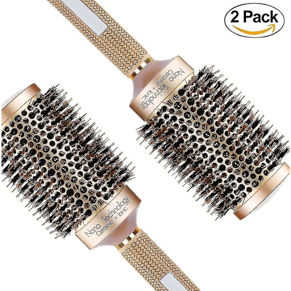 2-pack Nano termisk keramisk och jonisk rundborstad hårkam