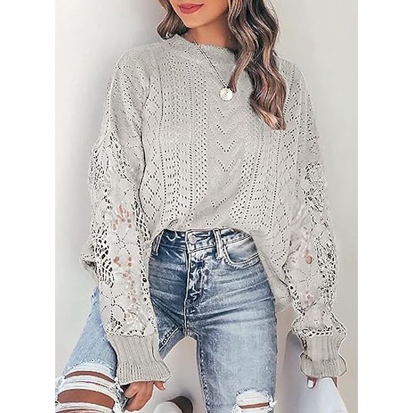 Kvindernes Blonder Hæklet Langærmet Crewneck Sweater Vinter Strik Pullover