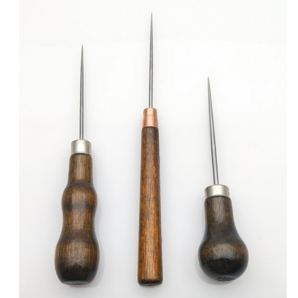 3 Pieces Leather Awl, Wooden Handle Punch, Wooden Handle Awls