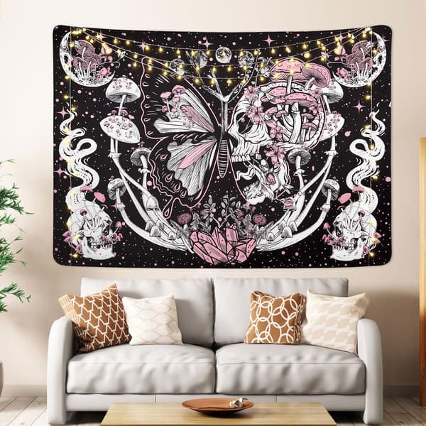 Dödskalletapet Hippie Svampar Tapestries Estetisk Mal Tapet