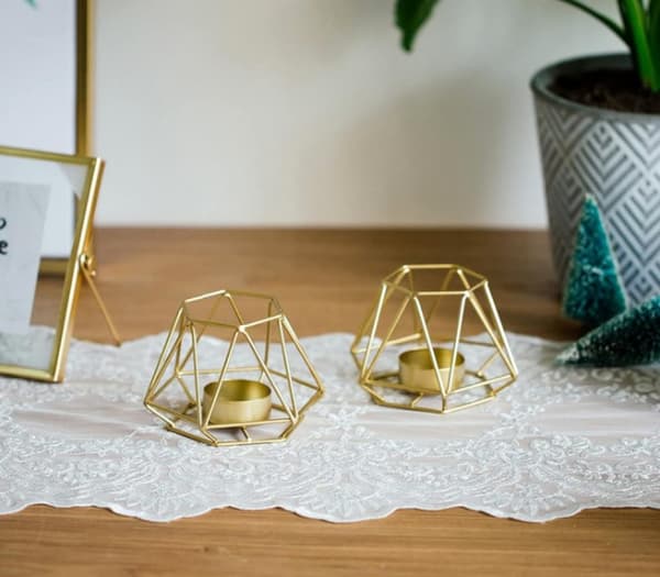 Geometriske Te-lyslysestaker, Gull Bordlysstake Ornamenter (2 x Små)
