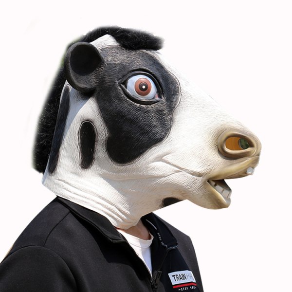 Novelty Costume Party Latex Cow Head Mask, Animal Mask Cow Head F