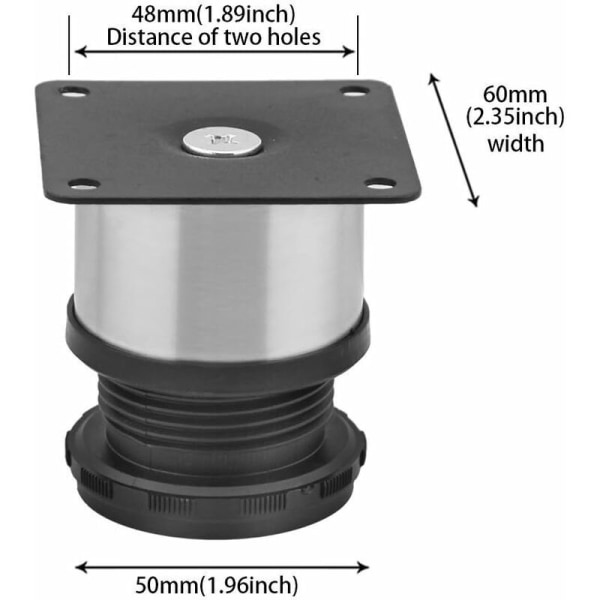 Sarja 4 ruostumattomasta teräksestä valmistettua keittiökalusteen jalkaa - Säädettävä - Pyöreä - 50 x 50 mm