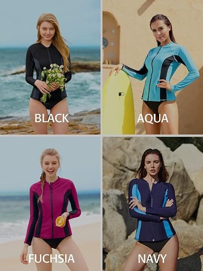 Kvinners Rashguard badedrakt glidelås foran solbeskyttelse badedrakt UP