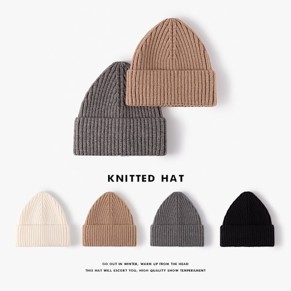 Dam vinter stickad ribbstickad mössa grå