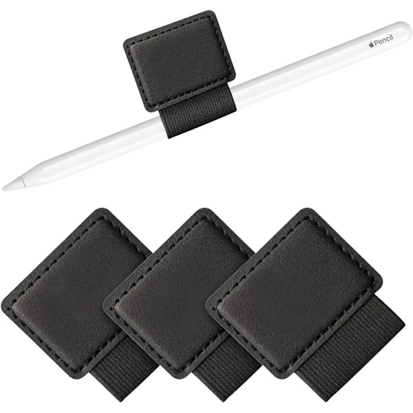 4 stk. Penholder-etui, perfekt til at organisere blyanter og penne, læder penholder med elastisk løkke til stylus, sort