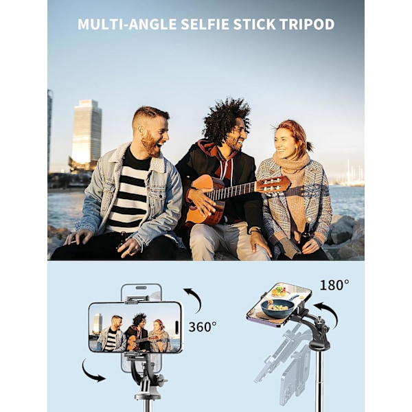 163,5 CM Selfie Stick, Smartphone Tripod, Udvidbar Selfie Stick Telefon Tripod med Fjernbetjening og Mobiltelefonholder Kompatibel med iPhone/Samsung