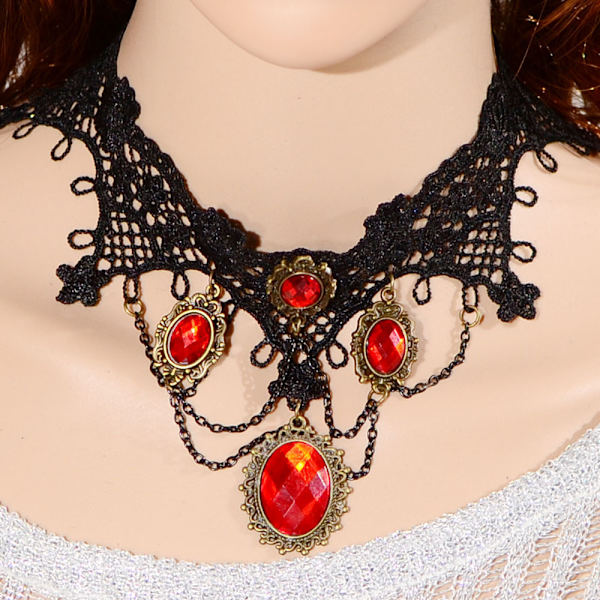 Elegantti Vintage Princess Musta Pitsi Gootti Statement Kaulakoru Rintaliivit