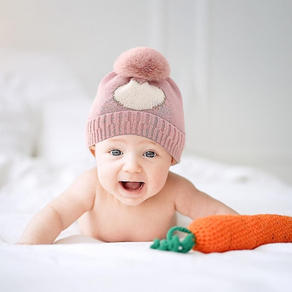 Baby Vinterhatte Til 0-12 Måneder Sød Og Blød Kærlighed Hjerte Trykt Vinter Varm Koldt Vejr Baby Strikhue Til Piger