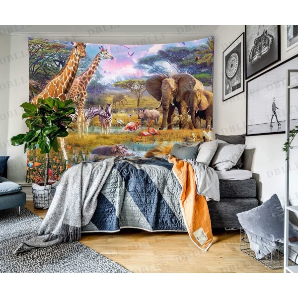 Dekorativ vægtæppe til soveværelset - Safari dyr natur giraffer