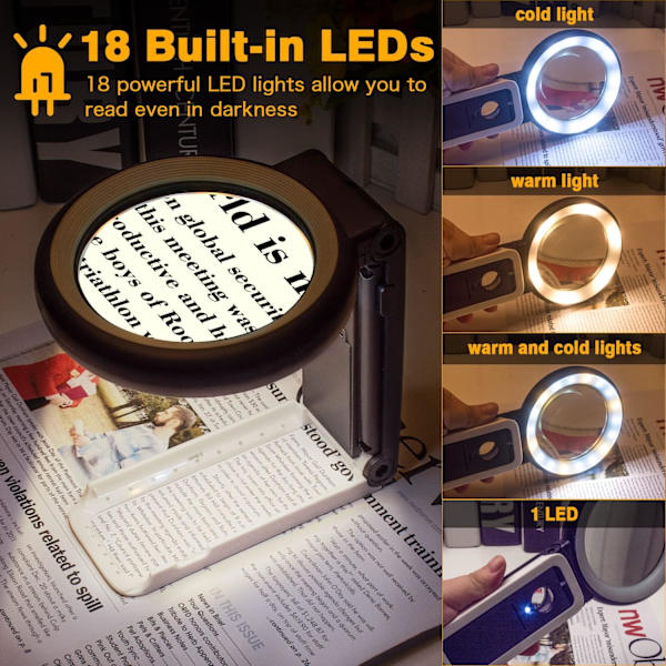 Suurennuslasi valolla, 10X 30X suurennuslasi 18 LED-valolla