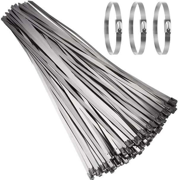 100 stk 500×4,6 mm Kabelbinder i rustfritt stål, Kabelbinder i rustfritt stål, Stålkabelfeste, Metallkabelbinder for eksosvikling, Bundtede kabler
