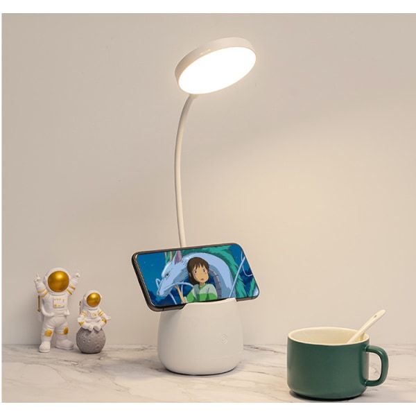 Dimbar LED-skrivebordslampe - Øyevennlig 3 lysstyrkenivåer, USB-oppladbar - Berøringssvitsj, Hvit, 10*42cm