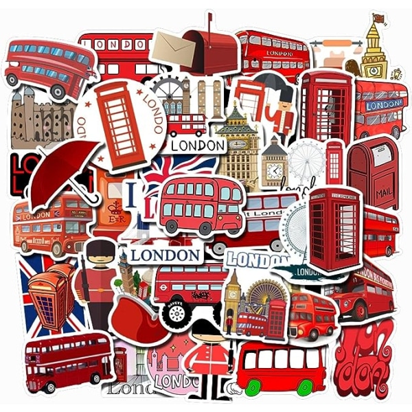 50 STK London røde bussklistremerker London-klistremerker Reiseklistremerke for