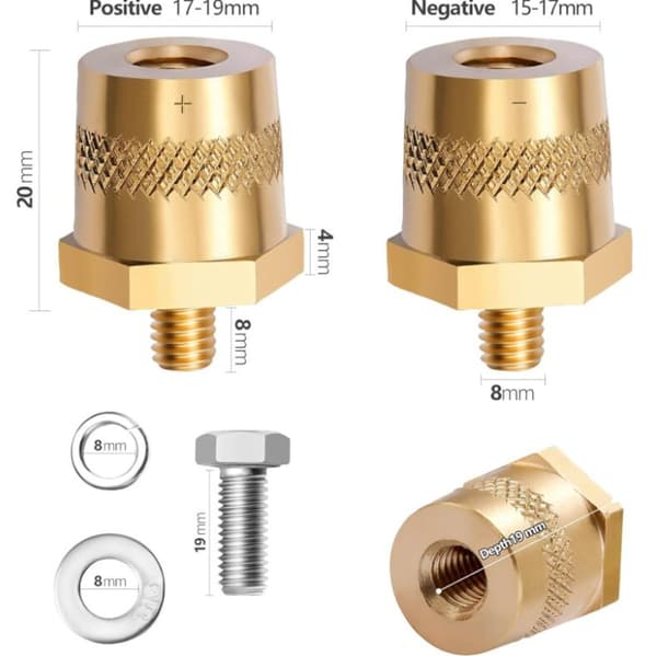 Par M8 Messing Batteriadaptere, Batteriterminaler, Batteripoladapter til Lithium Bilbatterier