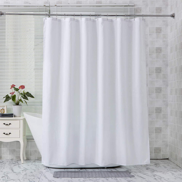 Vit duschdraperi vävt tyg mjuk känsla för badrum, spa, vattenavvisande krokfri tygduschdraperier dekorativt badrum, 72\"x72\" tum långt