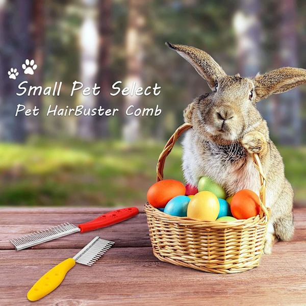 2 kappaletta lemmikkieläinten karvanpoistokampaa, pieni lemmikkieläinten hoitokampa, ruostumaton teräs, pitkät ja lyhyet hampaat, pienille eläimille, kaneille, hamstereille, marsuille, punainen ja keltainen, 17,7 cm