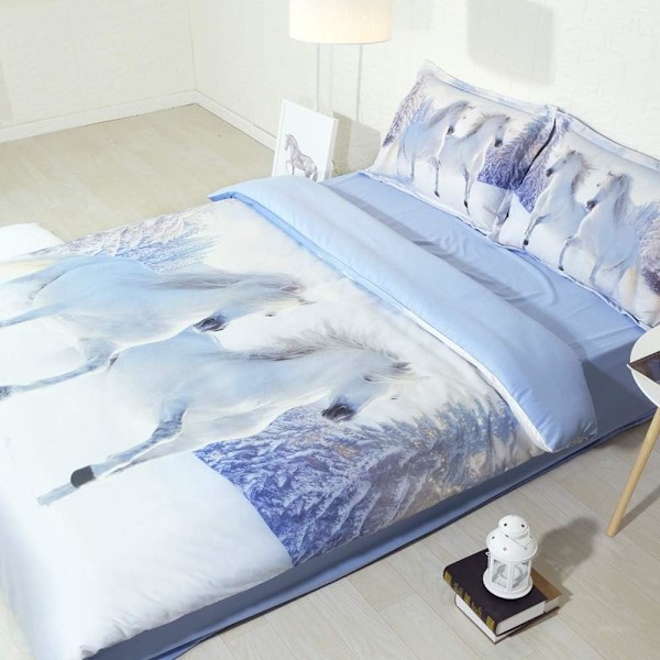 Tarra-upea Valkoinen Musta Juokseva Hevonen Vuodevaatteet Kaksoisvuoteelle, 3 Osainen Talvi Syksy Peitto Pussi 2 x Tyynyliina (Juokseva Hevonen 5, 200x200cm)