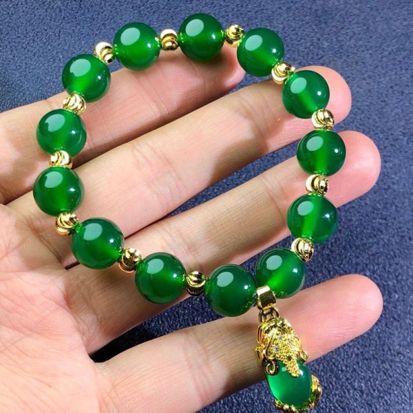 Dammode Gröna Jade Pärlor Smycken 18K Guldpläterad Berlock Kedja Armband