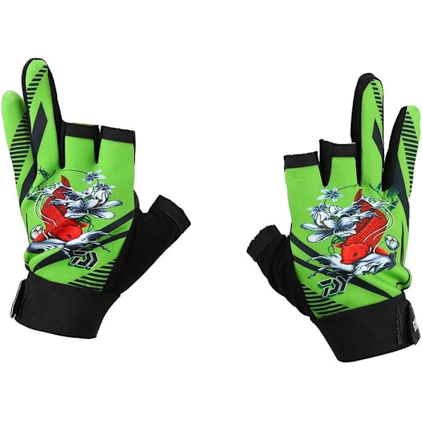 Tre-fingers fiskehansker, sklisikre fiskefinger-skjærende hansker, kuttdesign fiskeutstyr (grønn)