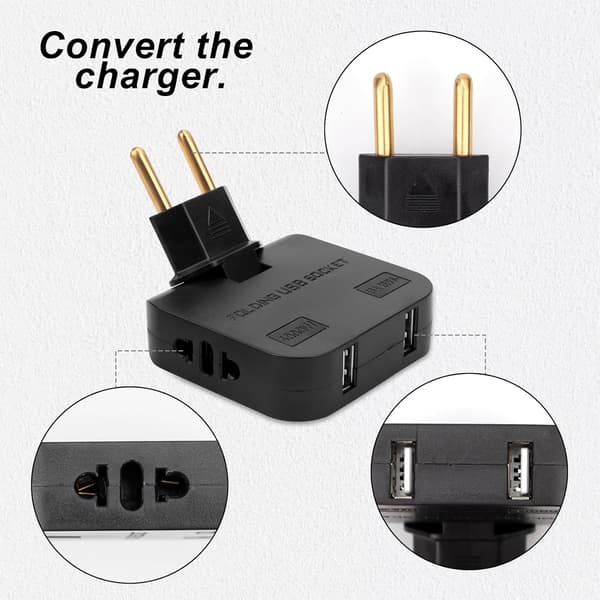 2 litteän pistorasian sarja USB + USB-C -sovittimella - 180º amerikkalainen ja eurooppalainen sovitin 220 V