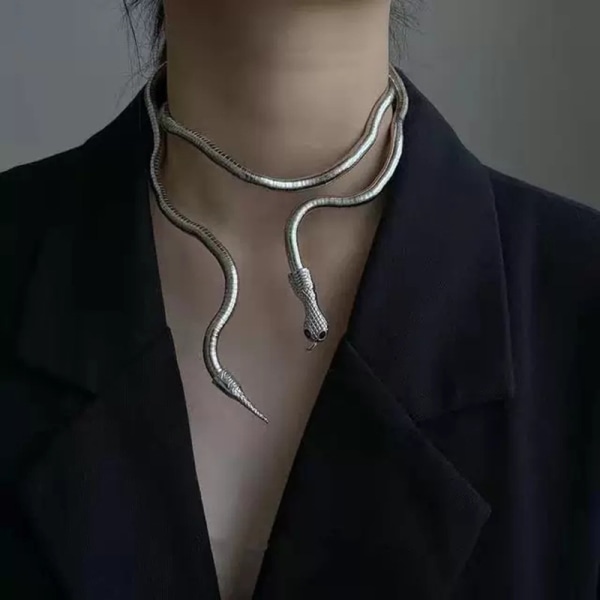 Snake Necklace Silver Snake Pendant Halsband Layered