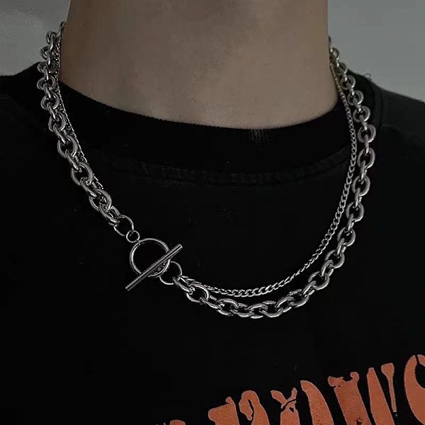 Unisex Curb Link Chain Halskjede for Kvinner Menn Hip Hop Rock Heavy OT Spenne Krage