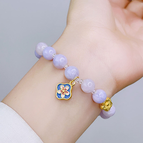 Violet Håndlavede Krystal Jade Perle Stretch Armbånd