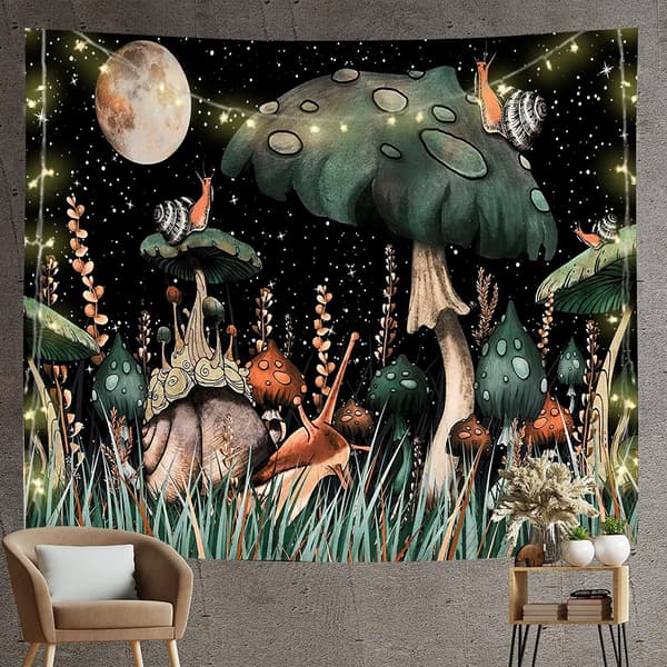 Soppteppe Måne og Planter Teppe Sneglet Trippy Tapeterier