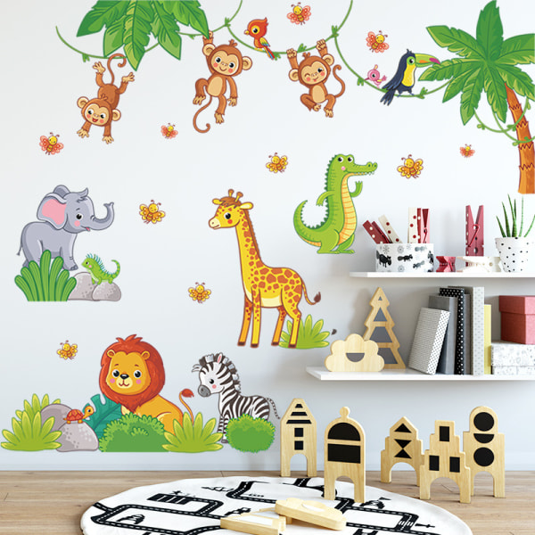 Seinätarrat Jungle Animals Tree Seinätarrat Mural Lion Monkey