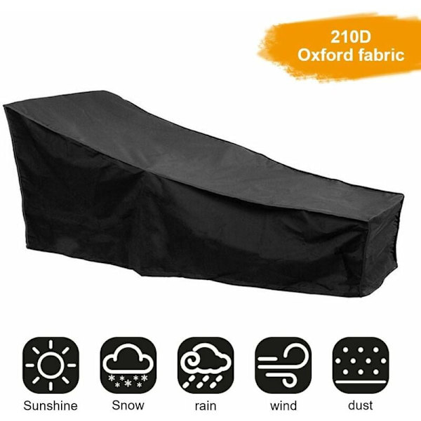 Havebeskyttelse til solseng i Oxford-stof med justerbar snøre, 208×76×79/41CM (sort)