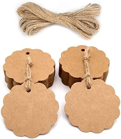 Runda kraftpappersetiketter 5,2x5,2cm, 100 st presentlappar