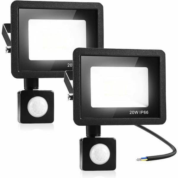 2 stk 20W sikkerhetslys med PIR bevegelsessensor, smart LED flomlys