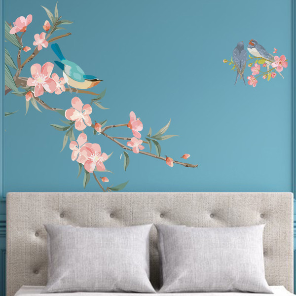 Creative Birds Flowers Wall Sticker Aftagelig vægdekor