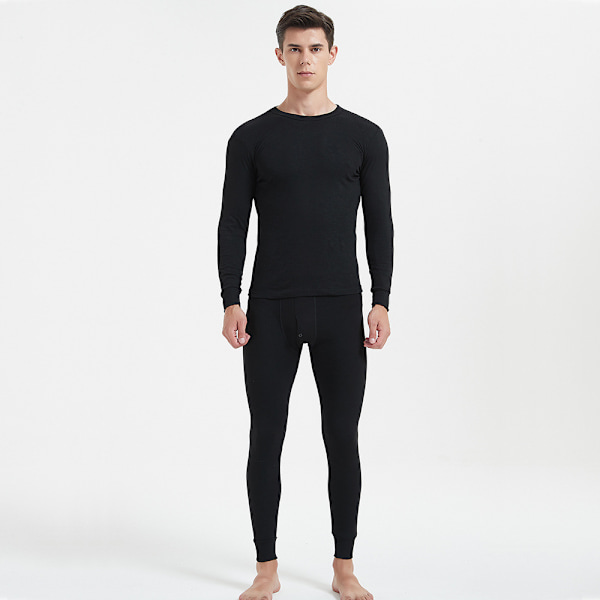 Herr långa byxor termisk underkläder ullfoder kostym svartM,L,XL,