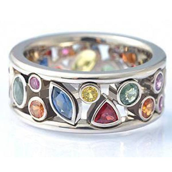 Eksklusiv geometrisk mønster hul diamant flerfarvet ring kvinders enkle zircon