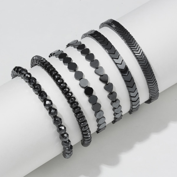 Unisex Magnetisk Hæmatit Sten Justerbar Armbånd Bangle Tab Vægtsmykker, sæt med 6 stk.