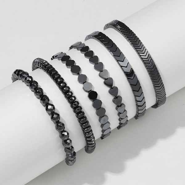 Unisex magnetisk hematitt stein justerbar armbånd bangle miste vekt smykker, sett med 6 stk