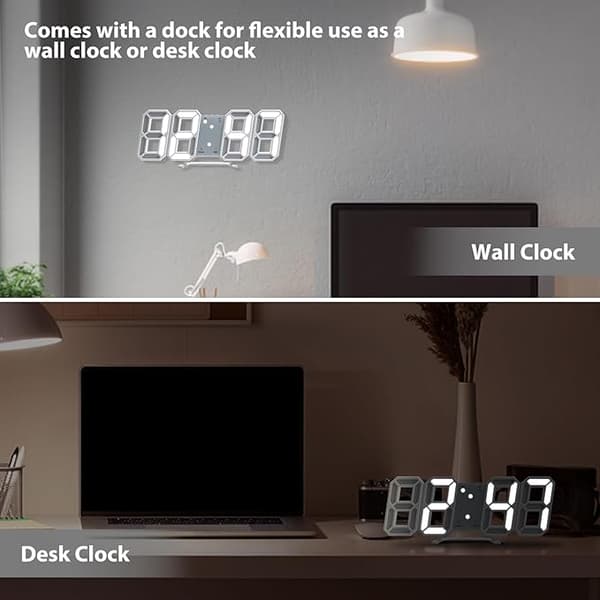 3D Digital Väggklocka LED Upplyst Väggklocka Tyst Snooze-funktion A