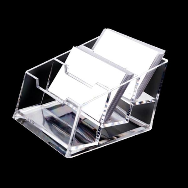 Sätt Business Card Holder Skrivbords Business Card Stativ Akryl Business Card Display Holder med 3 Fack Business Card Display Stativ