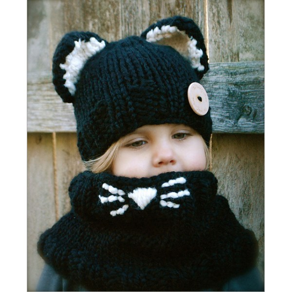 Chapeaux tricotés ensemble d'oreilles de chat animal pour enfants