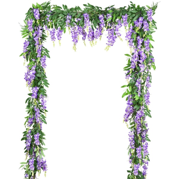 2 stk. 6Ft/stk. Kunstige Blomster Silke Wisteria Girlande Kunstige Wisteria Vin Hængende Grønt Blomster Girlande til Hjem Have Udendørs Bryllupsbue Blomster Dekoration (Lilla)