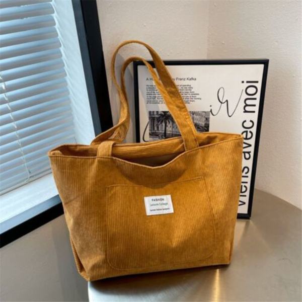 (Brun) Dam axelväska Handväska Corduroy Tote Bag Stor Kapacitet Shoppingväska,1PC-B Brown