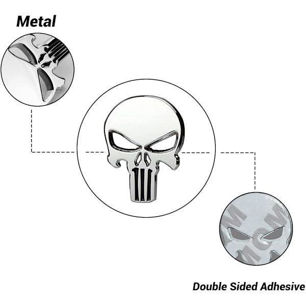 3D Metal Skull Punisher Emblem Sticker 2 stk., Biler Pynt Metal