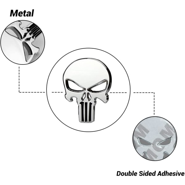 3D Metal Skull Punisher -emblem-tarra 2 kpl, autojen koristemetalli