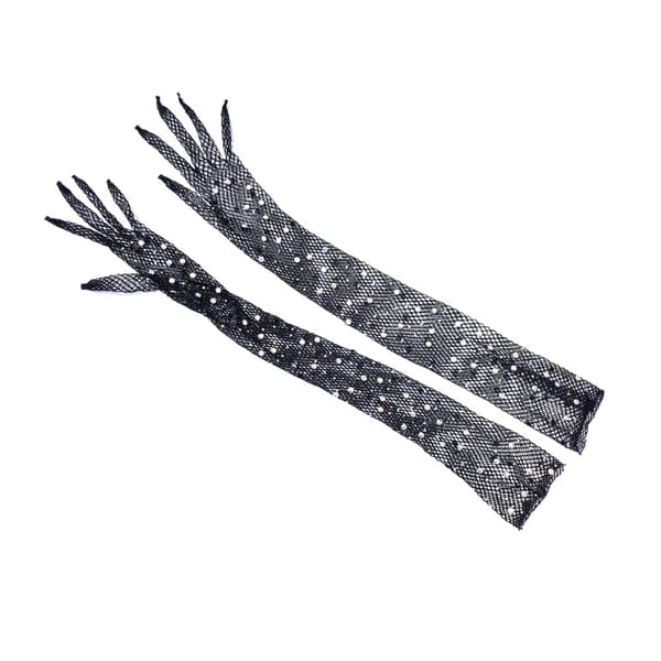 Sexede elastiske net handsker med farvede flash diamanter